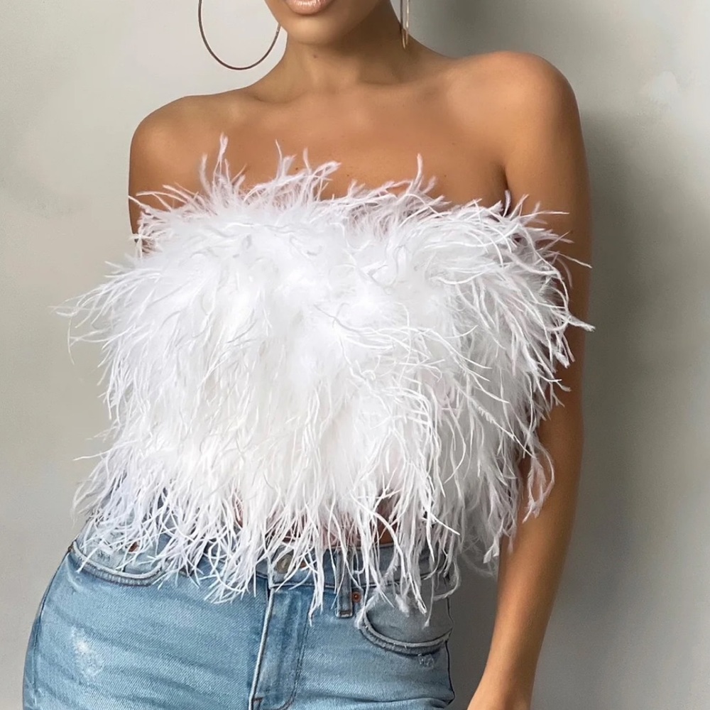 NWT Club L London Dream Daze White Feather Top Sz 10